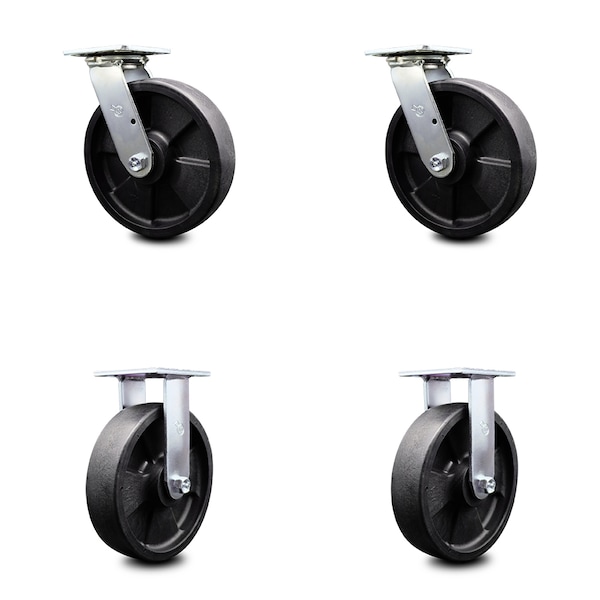8 Inch Glass Filled Nylon Caster Set with Ball Bearings 2 Swivel 2 Rigid SCC